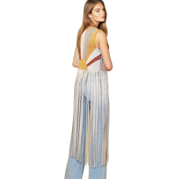 H7 MAXI COLORBLOCK SUNRISE FAUX SUEDE VEST - Picture 1 of 2